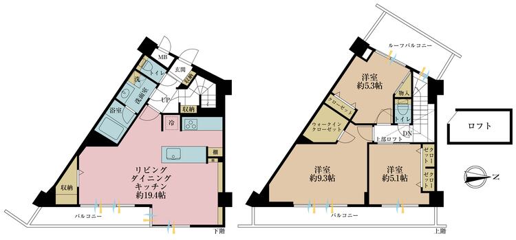 間取り 3LDK、専有面積89.34m2