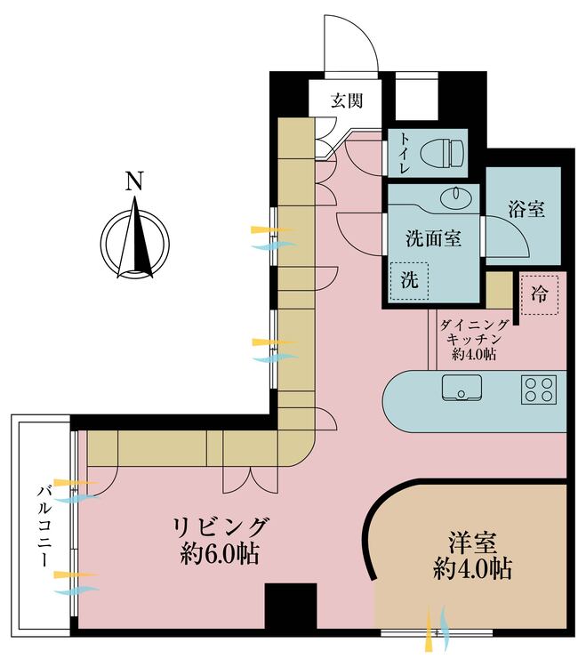 間取り 1LDK、専有面積45.86m2、バルコニー面積3.2m2