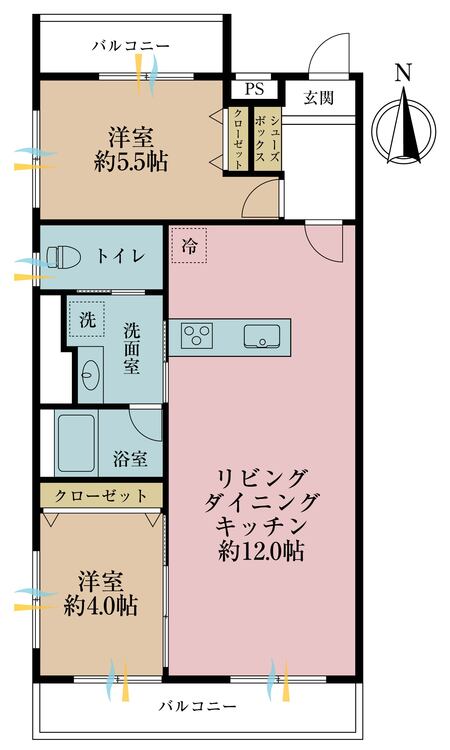 その他 2LDK、専有面積54.89m2、バルコニー面積9.9m2