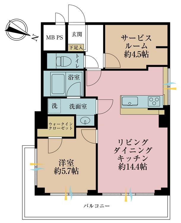 間取り 1LDK+S（納戸）、専有面積56.15m2、バルコニー面積10.25m2