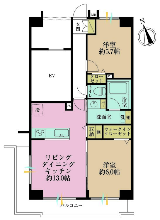その他 2LDK、専有面積57.12m2、バルコニー面積12.72m2