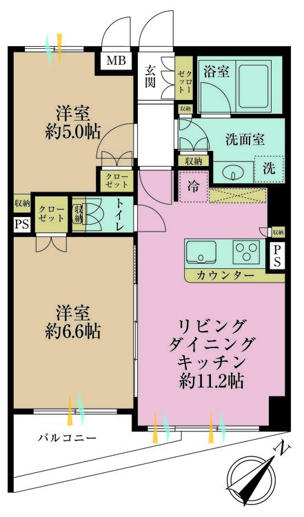 その他 2LDK、専有面積50.66m2、バルコニー面積3.78m2