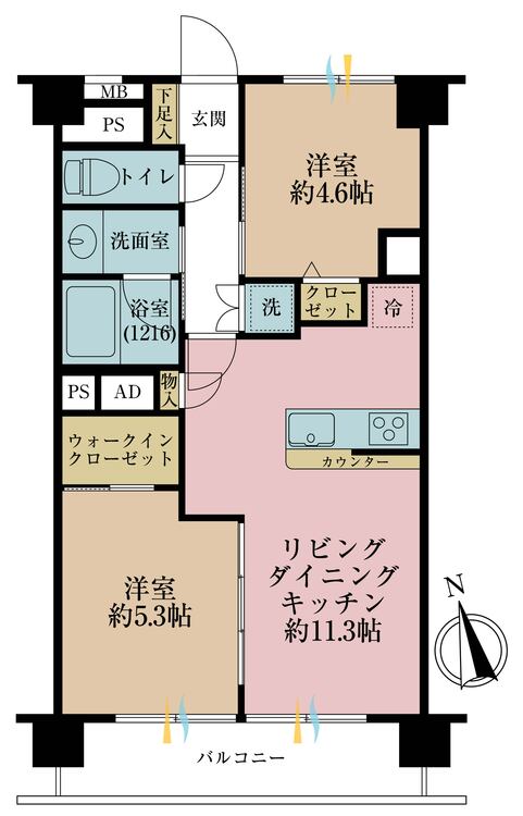 その他 2LDK、専有面積51.3?、バルコニー面積6.48? 