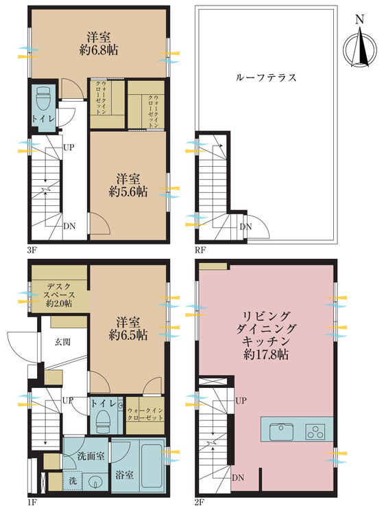間取り 3LDK、専有面積104.35m2