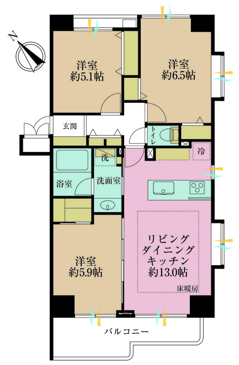 その他 3LDK、専有面積67.49m2、バルコニー面積9.88m2