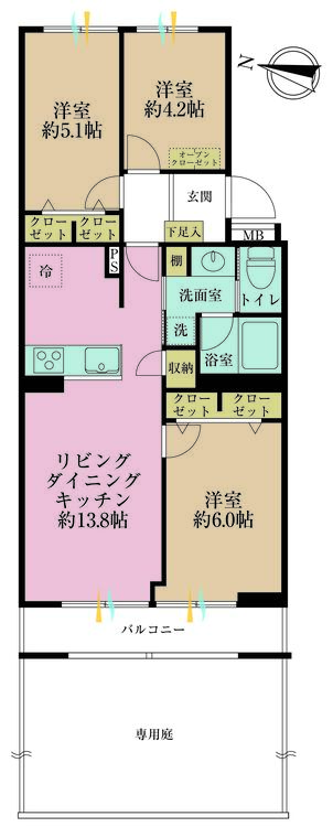 その他 3LDK、専有面積61.85m2、バルコニー面積5.55m2