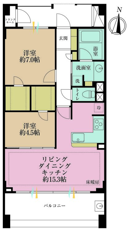 その他 2LDK、専有面積64.01m2、バルコニー面積12.4m2