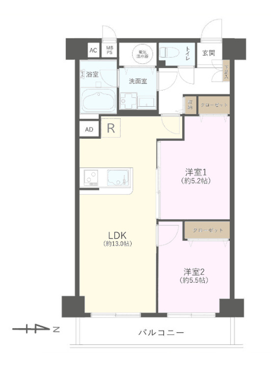 その他 2LDK、専有面積59.16m2、バルコニー面積6.96m2