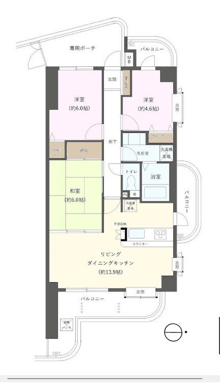 その他 3LDK、専有面積68.2m2、バルコニー面積18.2m2
