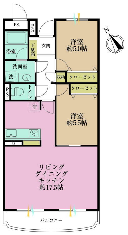 その他 2LDK、専有面積62.7m2、バルコニー面積6.1m2