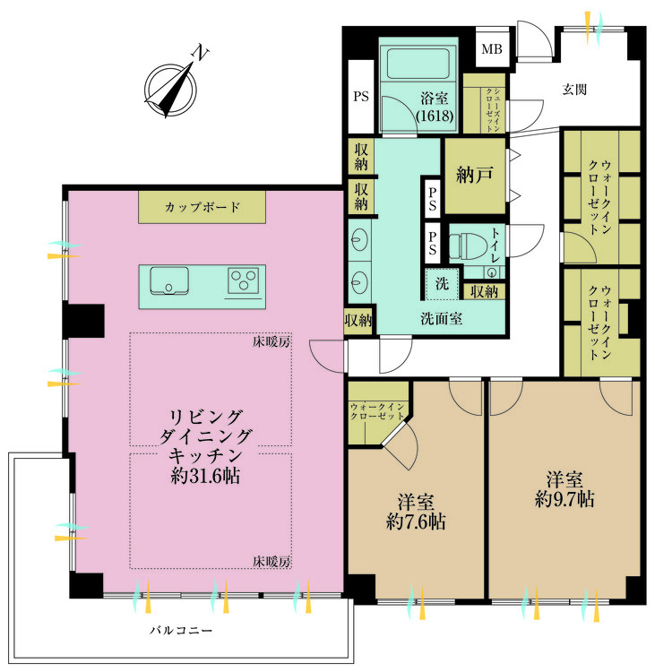 その他 2LDK、専有面積126.96m2、バルコニー面積12.65m2