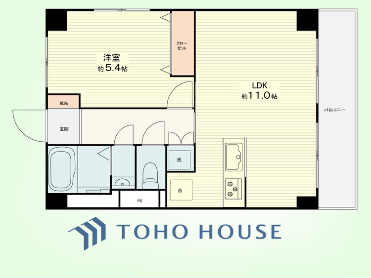 間取り 2LDK　専有面積40.29平米、バルコニー面積4.89平米