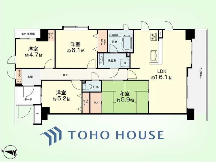 間取り 4LDK　専有面積83.68平米、バルコニー面積8.88平米