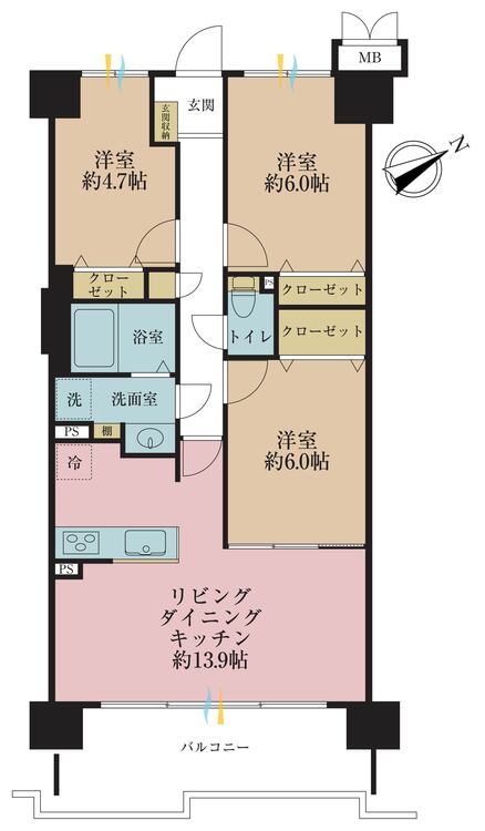 その他 3LDK、専有面積67.86m2、バルコニー面積9.99m2