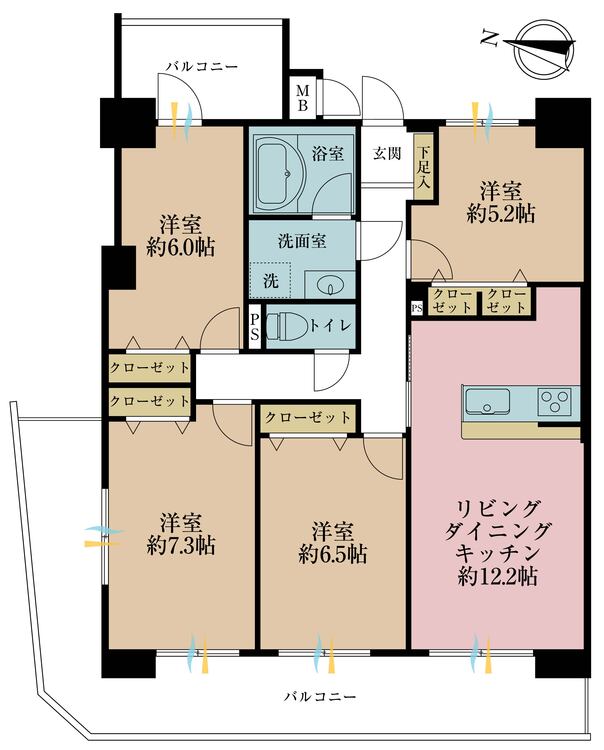 その他 4LDK、専有面積82.09m2、バルコニー面積29.82m2