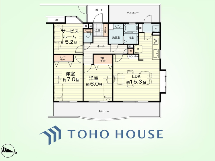 間取り 2SLDK　専有面積75.75平米、バルコニー面積平24.28米