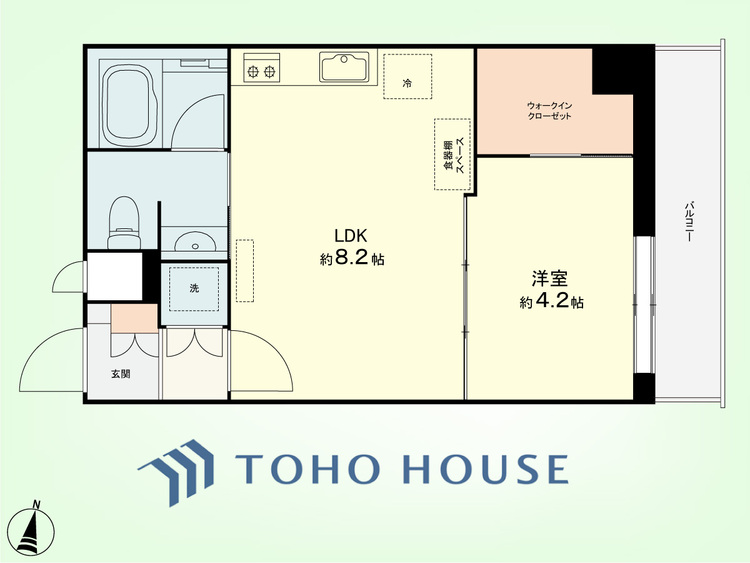 間取り 1LDK　専有面積32.4平米、バルコニー面積4.09平米