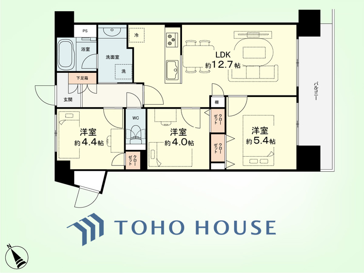間取り 3LDK　専有面積60.90平米、バルコニー面積8.70平米