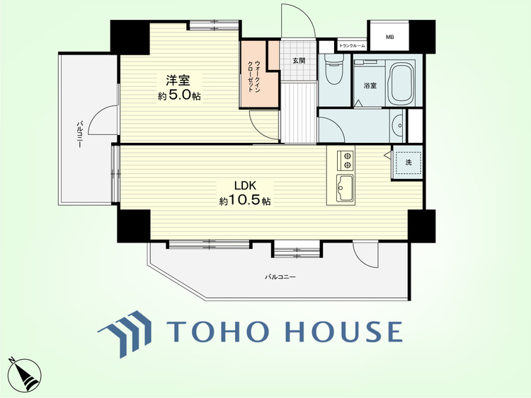 間取り 1LDK+TR 専有面積44.09平米、バルコニー面積15.48平米