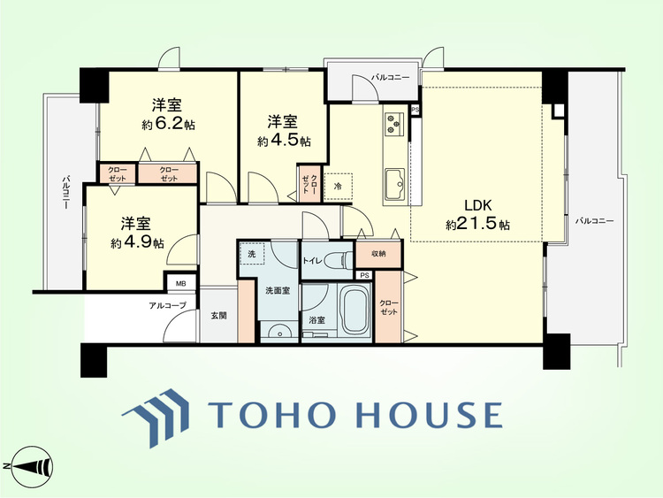 間取り 3LDK　専有面積81.88平米、バルコニー面積20.6平米
