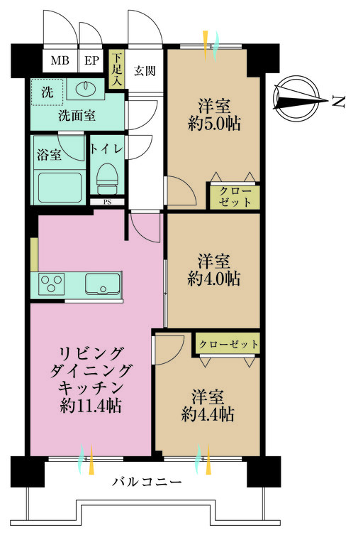 その他 3LDK、専有面積54.88m2、バルコニー面積6.77m2