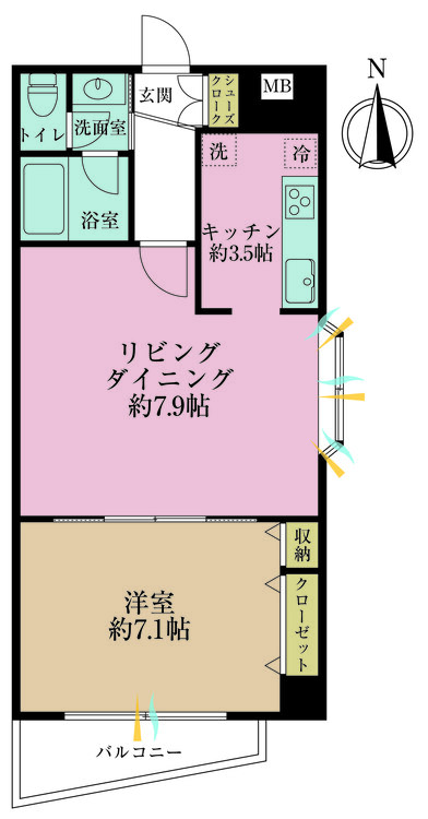 その他 1LDK、専有面積42.92m2、バルコニー面積3.37m2