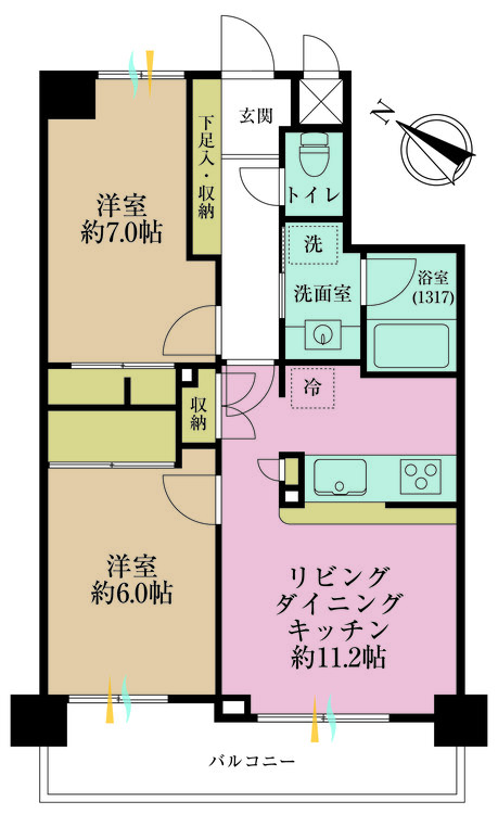 その他 2LDK、専有面積58.03m2、バルコニー面積8.25m2