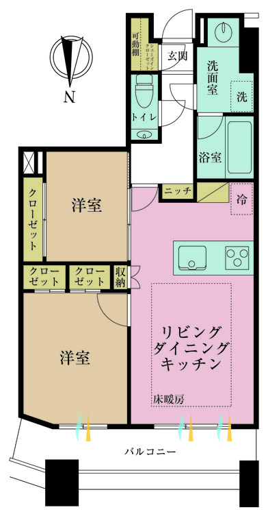 その他 2LDK、専有面積55.16m2、バルコニー面積9.27m2