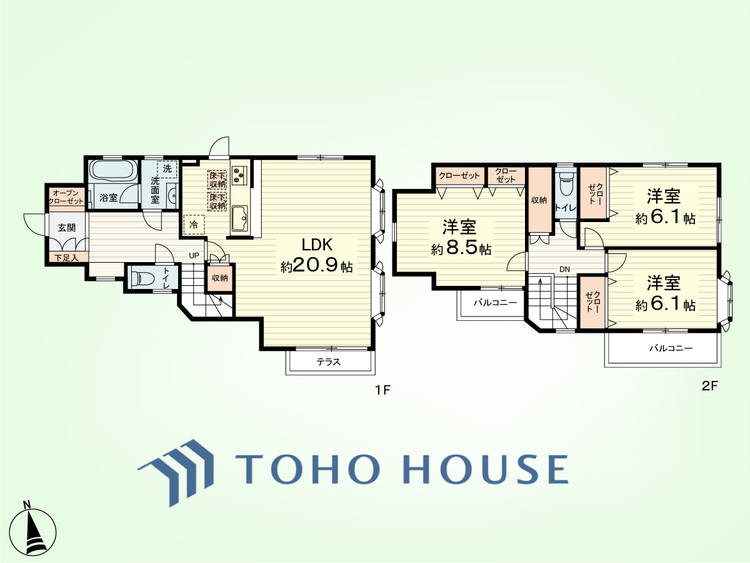 間取り 3LDK　土地面積167.73平米、建物面積107.02平米