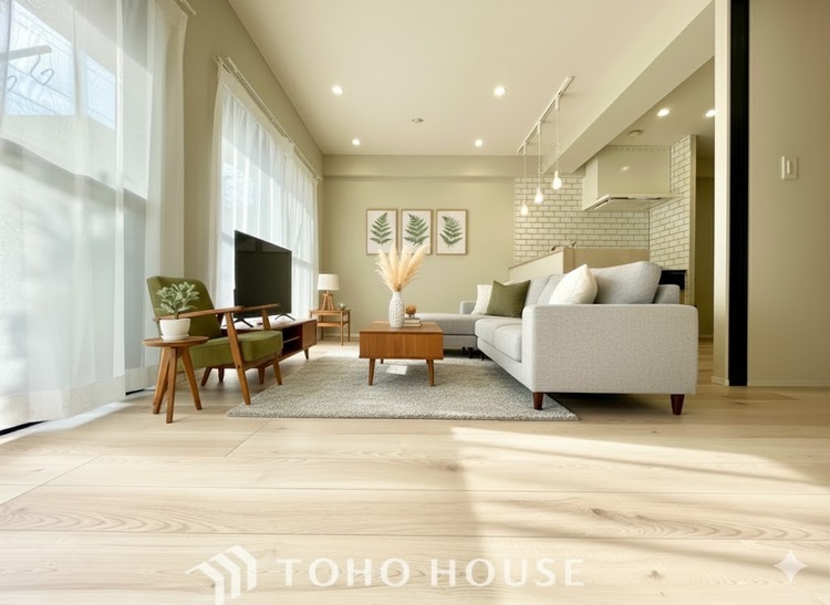 内装 【LIVING】◆扉を◆開くとこの景色。家族の”おかえり”の声が聞こえてきそう。※配置してある家具や小物はCGによるイメージ画像です。