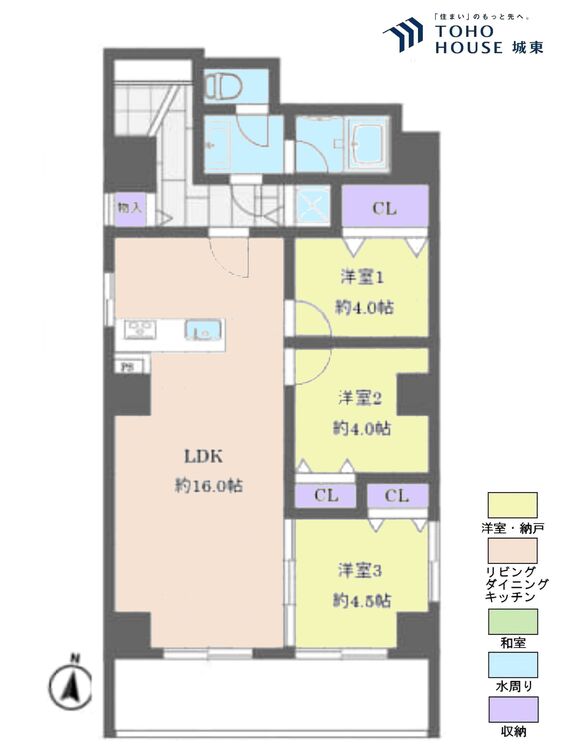 間取り ３ＬＤＫ、専有面積６５．４８平米、バルコニー面積７．９５平米