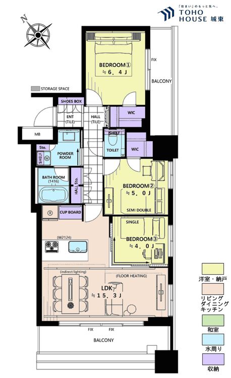 間取り ３ＬＤＫ、専有面積７０．１６平米、バルコニー面積１５．８１平米