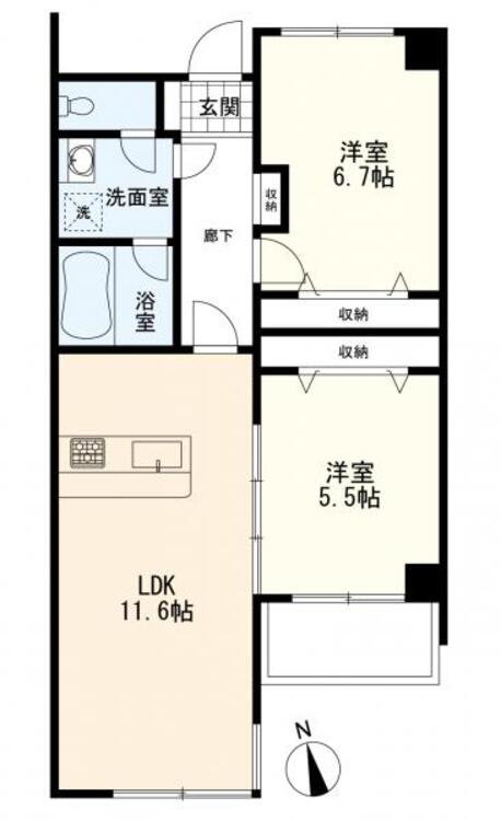 間取り 間取り（2ＬＤＫ＋バルコニー）