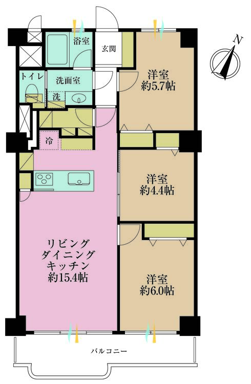 その他 3LDK、専有面積68.04m2、バルコニー面積8.13m2