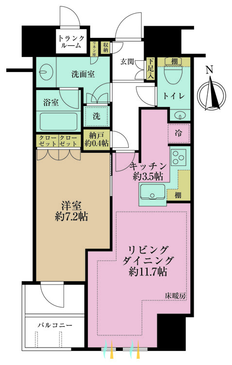 その他 1LDK、専有面積56.08m2、バルコニー面積4m2