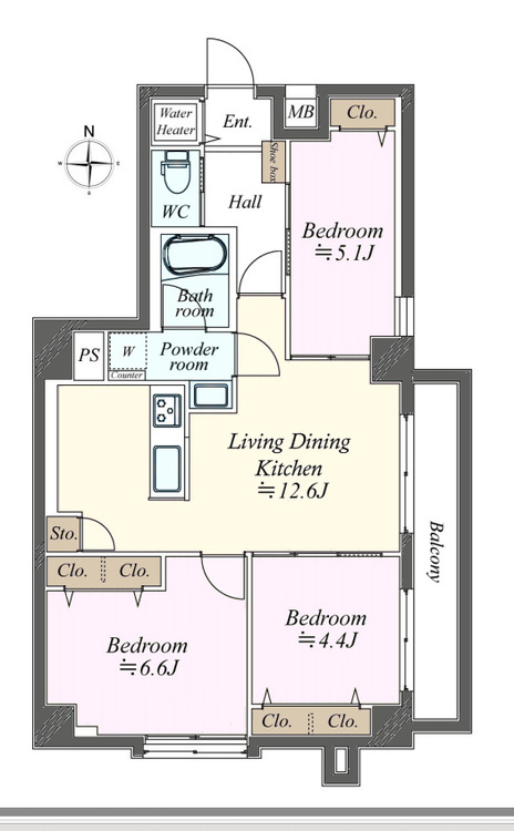 その他 3LDK、専有面積65.21m2、バルコニー面積6.93m2