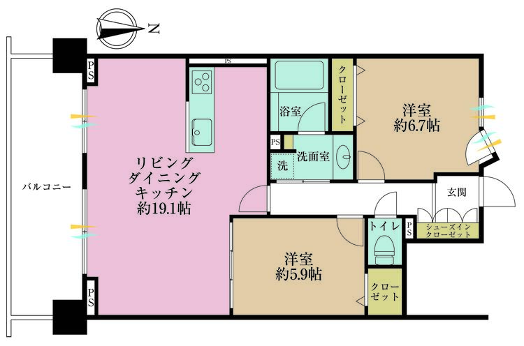 その他 2LDK、専有面積68.49m2、バルコニー面積8.28m2