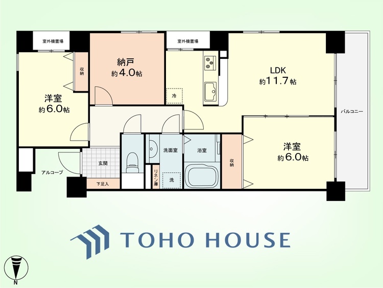 間取り 2SLDK　専有面積64.42平米、バルコニー面積7.41平米