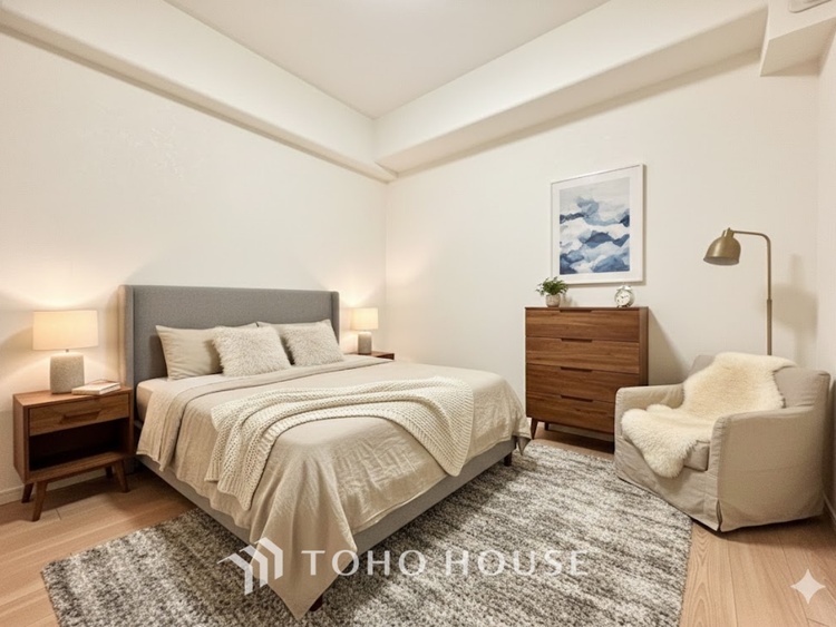 内装 ＊配置してある家具や小物はCGによるイメージ画像です。感性を育むプライベートルームはシンプルでスマートな空間。好みの空間で読書をしたり、音楽を聞いたりと一人の時間も充実したものにできます。