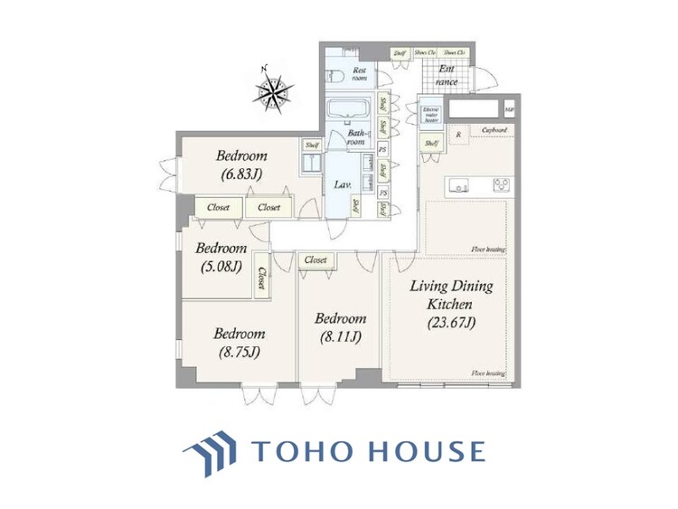 間取り 暮らし続けることで、住まいの意味を問いかける。団欒を育むスペースは通風・日当たり良好で、窓を開けるとすこやかな風が吹き抜けます。