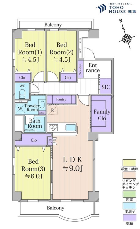 間取り ３ＬＤＫ、専有面積７８．１４平米、バルコニー面積１０．２９平米