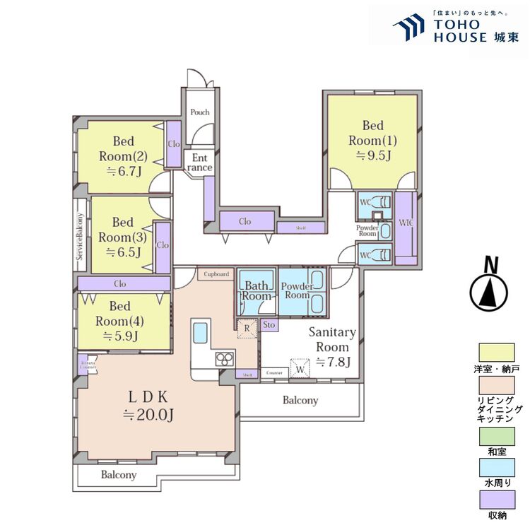 間取り ４ＬＤＫ、専有面積１５０．４１平米、バルコニー面積５．４２平米