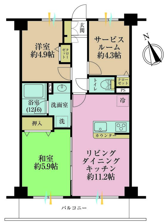 その他 2LDK+S（納戸）、専有面積58.7m2、バルコニー面積7.2m2