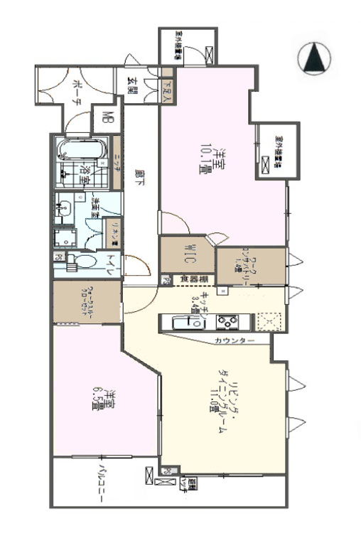 その他 2LDK、専有面積74.02m2、バルコニー面積10.9m2