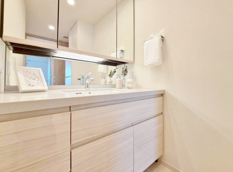 洗面 何かと物が増える場所だからこそ、スッキリと見映えの良い空間に。