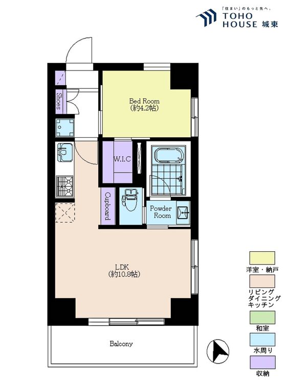 間取り １ＬＤＫ、専有面積３６．４５平米、バルコニー面積４．５平米