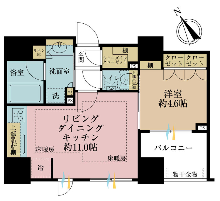 間取り １ＬＤＫ、専有面積３９．９５平米、バルコニー面積５．５２平米