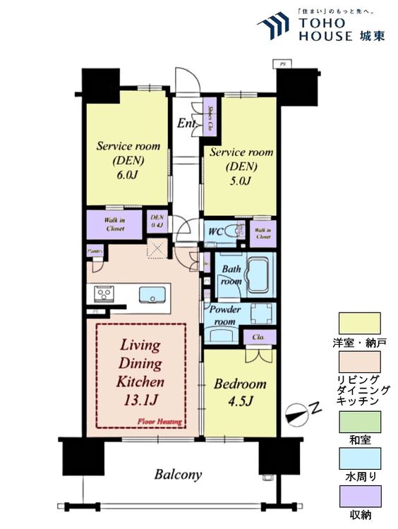間取り １ＳＳＬＤＫ、専有面積６４．４１平米、バルコニー面積１２平米