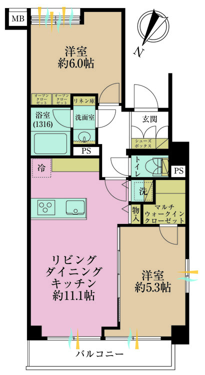 その他 2LDK、専有面積51.53m2、バルコニー面積5.15m2