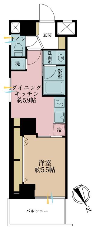 間取り 1DK、専有面積32.5m2、バルコニー面積4.97m2